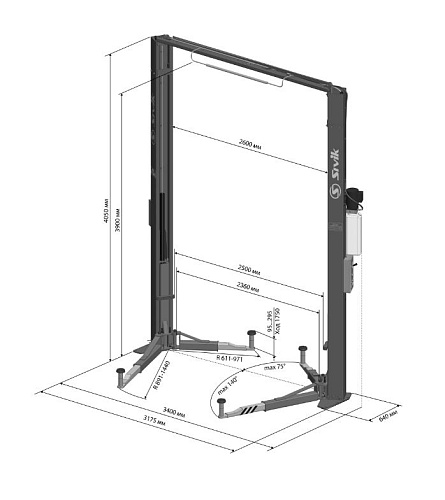 Подъемник 2-стоечный 4,2 т с верхней синхронизацией 4047 мм SIVIK ПГА-4200-E Подъемник 2-стоечный 4,2 т с верхней синхронизацией 4047 мм SIVIK ПГА-4200-E
