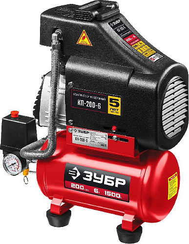 Компрессор безмасляный 6 л, 1,5 кВт, 200 л/мин, 8 бар, 220 В ЗУБР Компрессор безмасляный 6 л, 1,5 кВт, 200 л/мин, 8 бар, 220 В ЗУБР