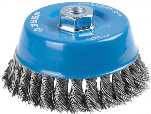 Щетка чашечная 120 мм/М14, витая стальная проволока 0.5 мм ЗУБР Щетка чашечная 120 мм/М14, витая стальная проволока 0.5 мм ЗУБР