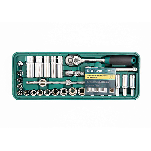 Набор головок торцевых 7-22 мм (3/8") 6 гр, 31 предм, ложемент-кейс ROSSVIK Набор головок торцевых 7-22 мм (3/8") 6 гр, 31 предм, ложемент-кейс ROSSVIK