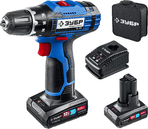 Дрель-шуруповерт аккумуляторная 12 В, 40 Нм, 2*4 Ач в сумке ЗУБР Профессионал Дрель-шуруповерт аккумуляторная 12 В, 40 Нм, 2*4 Ач в сумке ЗУБР Профессионал