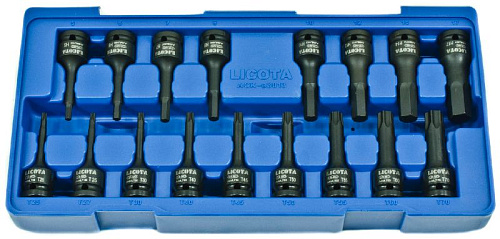 Набор насадок ударных 1/2" HEX Н5-Н17 и TORX Т25-Т70 (17 предм) в ложемент-кейсе Licota Набор насадок ударных 1/2" HEX Н5-Н17 и TORX Т25-Т70 (17 предм) в ложемент-кейсе Licota