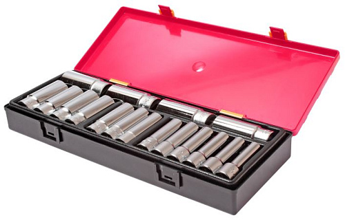 Набор головок торцевых глубоких 10-32 мм (1/2") 6 гр., 17 предм. в ложемент-кейсе JTC Набор головок торцевых глубоких 10-32 мм (1/2") 6 гр., 17 предм. в ложемент-кейсе JTC