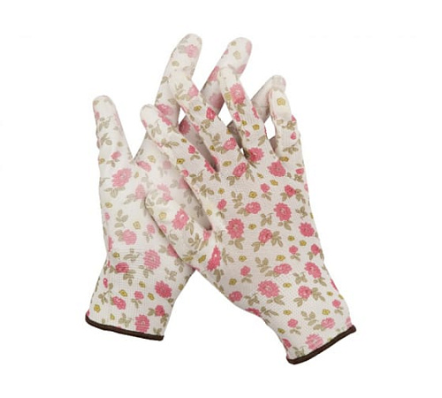 Перчатки садовые из полиэстера, прозрачное PU покрытие, бело-розовые, размер M GRINDA Перчатки садовые из полиэстера, прозрачное PU покрытие, бело-розовые, размер M GRINDA