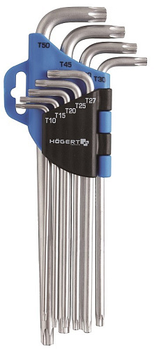 Набор ключей TORX угловых Т10-Т50 (9 шт) длинные HOEGERT Набор ключей TORX угловых Т10-Т50 (9 шт) длинные HOEGERT