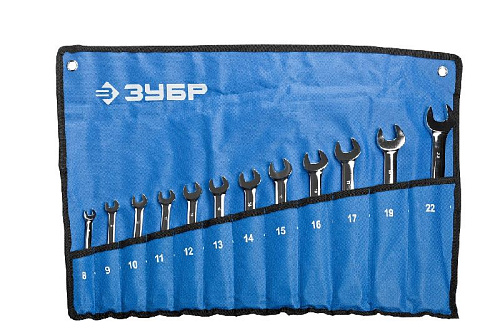 Набор ключей комбинированных трещоточных 8-22 мм (12 шт) в сумке-скрутке ЗУБР Набор ключей комбинированных трещоточных 8-22 мм (12 шт) в сумке-скрутке ЗУБР