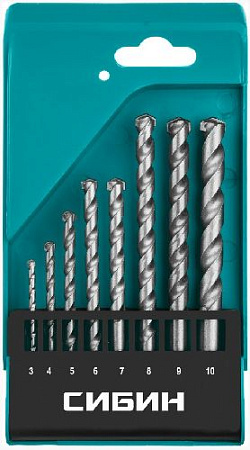 Набор сверл по бетону 3-4-5-6-7-8-9-10 мм (8 шт) СИБИН Набор сверл по бетону 3-4-5-6-7-8-9-10 мм (8 шт) СИБИН