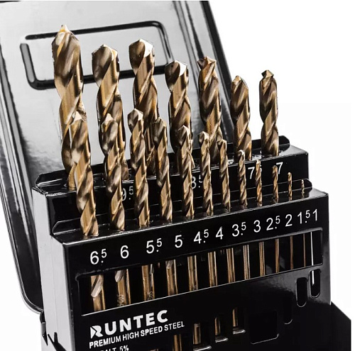 Набор сверл по металлу 1-10 мм (19 шт.) HSS-Co5 RUNTEC Набор сверл по металлу 1-10 мм (19 шт.) HSS-Co5 RUNTEC