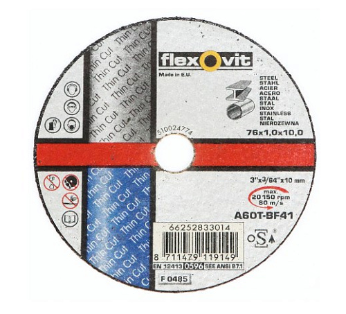 Круг отрезной по металлу 76*1,0*10 мм 80 м/сек, тип 41 FLEXOVIT Круг отрезной по металлу 76*1,0*10 мм 80 м/сек, тип 41 FLEXOVIT