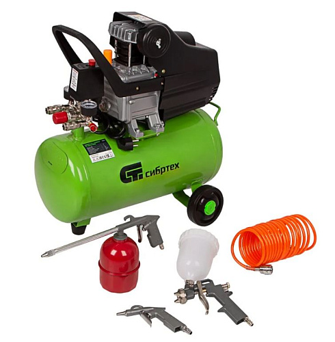 Компрессор масляный прямой привод 24 л, 1,5 кВт, 198 л/мин с аксессуарами Сибртех КК-1500/24 ПЛЮС Компрессор масляный прямой привод 24 л, 1,5 кВт, 198 л/мин с аксессуарами Сибртех КК-1500/24 ПЛЮС