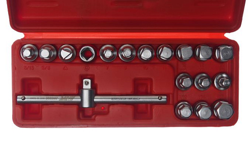 Набор головок для отворачивания масляных пробок 18 предм. JTC Набор головок для отворачивания масляных пробок 18 предм. JTC