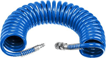 Шланг спиральный воздушный 10 м (8*12 мм) полиуретан, 15 бар, с фитингами рапид ЗУБР Профессионал Шланг спиральный воздушный 10 м (8*12 мм) полиуретан, 15 бар, с фитингами рапид ЗУБР Профессионал