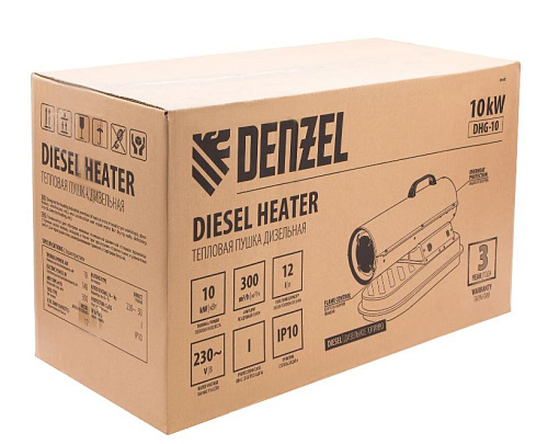 Пушка дизельная тепловая 10 кВт, 300 м.куб/час, 12л, 0.95 л/ч, прямой нагрев Denzel DHG-10 Пушка дизельная тепловая 10 кВт, 300 м.куб/час, 12л, 0.95 л/ч, прямой нагрев Denzel DHG-10