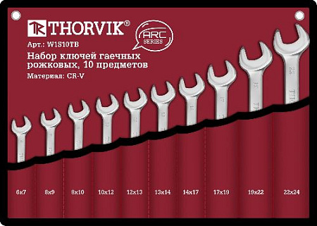 Набор ключей рожковых 6-24 мм (10 шт) в сумке-скрутке Thorvik W1S10TB Набор ключей рожковых 6-24 мм (10 шт) в сумке-скрутке Thorvik W1S10TB