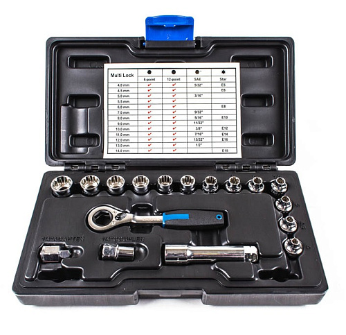 Набор головок проходных 4-14 мм (1/4") Spline 12 гр., 17 предм. Licota Набор головок проходных 4-14 мм (1/4") Spline 12 гр., 17 предм. Licota