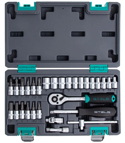 Набор головок торцевых 4-13 мм (1/4") 6 гр., 29 предм. STELS Набор головок торцевых 4-13 мм (1/4") 6 гр., 29 предм. STELS