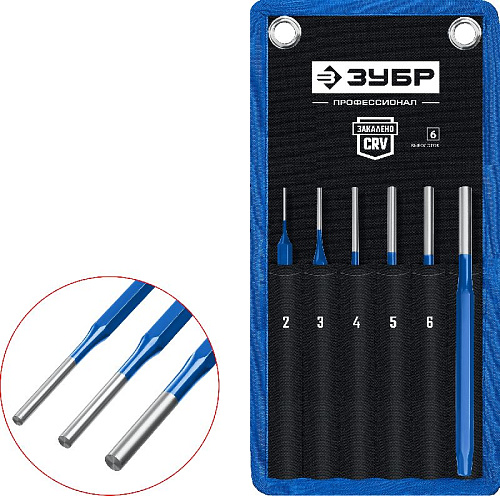 Набор выколоток 2-8 мм (6 шт) в чехле ЗУБР Профессионал Набор выколоток 2-8 мм (6 шт) в чехле ЗУБР Профессионал