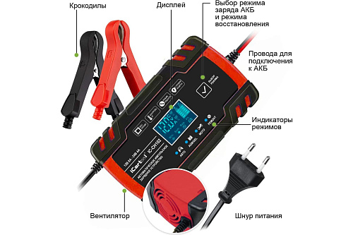 Зарядное устройство автомобильное 12/24 В, 8А импульсное с функцией восстановления iCarTool Зарядное устройство автомобильное 12/24 В, 8А импульсное с функцией восстановления iCarTool