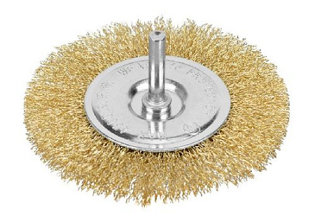 Щетка дисковая 100 мм для дрели, плоская со шпилькой, латунированная Matrix Щетка дисковая 100 мм для дрели, плоская со шпилькой, латунированная Matrix