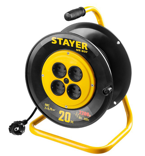 Удлинитель на катушке ПВС 20 м, 4 гнезда, 2*0,75 кв.мм, 2200 Вт STAYER S 207 Удлинитель на катушке ПВС 20 м, 4 гнезда, 2*0,75 кв.мм, 2200 Вт STAYER S 207