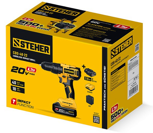 Дрель-шуруповерт аккумуляторная ударная 20 В, 40 Нм, 2*2 Ач LMS STEHER Дрель-шуруповерт аккумуляторная ударная 20 В, 40 Нм, 2*2 Ач LMS STEHER