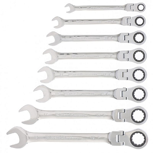 Набор ключей комбинированных трещоточных шарнирных 8-19 мм (8 шт) на холдере MATRIX Набор ключей комбинированных трещоточных шарнирных 8-19 мм (8 шт) на холдере MATRIX