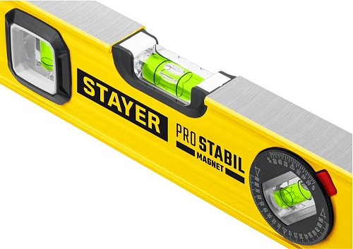 Уровень 400 мм усиленный профиль, магнитный уровень с поворотным глазком STAYER PRO STABIL Уровень 400 мм усиленный профиль, магнитный уровень с поворотным глазком STAYER PRO STABIL