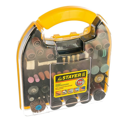 Набор мини-насадок для граверов 186 предм. в кейсе STAYER Набор мини-насадок для граверов 186 предм. в кейсе STAYER