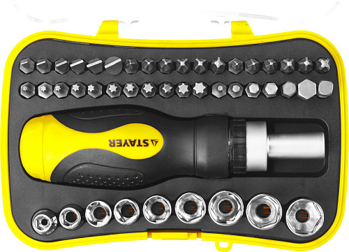 Отвертка реверсивная с головками и битами 46 предм STAYER Отвертка реверсивная с головками и битами 46 предм STAYER