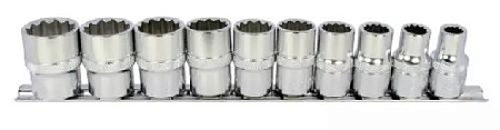 Набор головок торцевых 10-24 мм (1/2") 12 гр., 10 предм. на линейке Licota Набор головок торцевых 10-24 мм (1/2") 12 гр., 10 предм. на линейке Licota