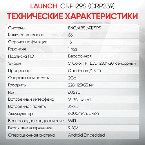 Сканер диагностический Launch Creader CRP129S (CRP239) Сканер диагностический Launch Creader CRP129S (CRP239)