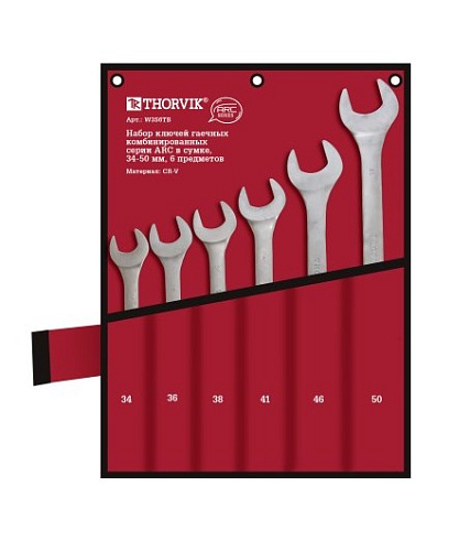 Набор ключей комбинированных 34-50 мм (6 шт) в сумке Thorvik W3S6TB Набор ключей комбинированных 34-50 мм (6 шт) в сумке Thorvik W3S6TB