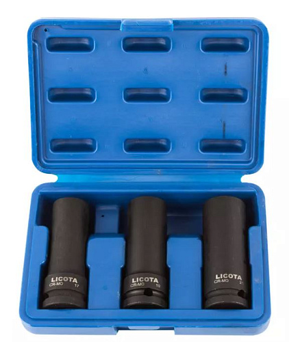 Набор головок для скругленного крепежа глубоких 1/2", 17-22 мм (3 шт) Licota Набор головок для скругленного крепежа глубоких 1/2", 17-22 мм (3 шт) Licota