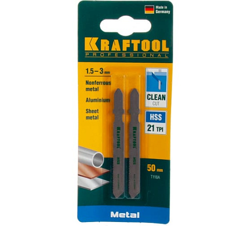 Пилка для лобзика по металлу 55*1,2 мм T118A, HSS (2 шт.) KRAFTOOL Пилка для лобзика по металлу 55*1,2 мм T118A, HSS (2 шт.) KRAFTOOL
