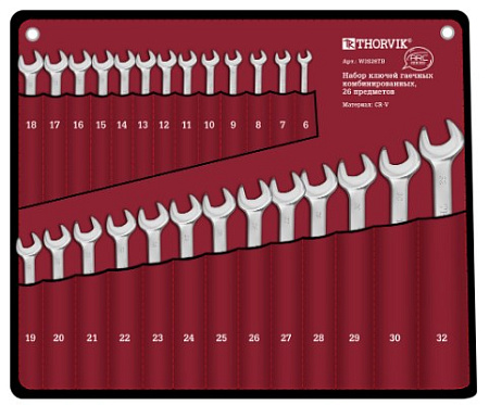 Набор ключей комбинированных 6-32 мм (26 шт) серии ARC в скрутке Thorvik W3S26TB Набор ключей комбинированных 6-32 мм (26 шт) серии ARC в скрутке Thorvik W3S26TB