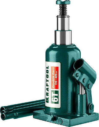 Домкрат бутылочный 6 т 170-420 мм телескопический с увеличенным подъемом KRAFTOOL DOUBLE RAM Домкрат бутылочный 6 т 170-420 мм телескопический с увеличенным подъемом KRAFTOOL DOUBLE RAM