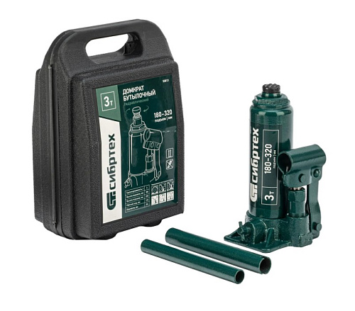 Домкрат бутылочный 3 т 180-320 мм в пластиковом кейсе Сибртех Домкрат бутылочный 3 т 180-320 мм в пластиковом кейсе Сибртех