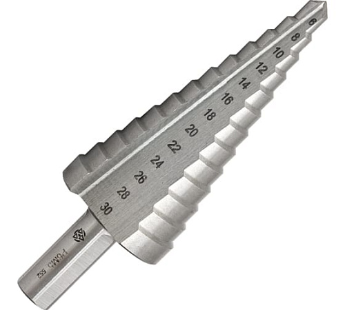 Сверло ступенчатое 6-30 мм, 13 ступеней Р6М5 Волжский инструмент Сверло ступенчатое 6-30 мм, 13 ступеней Р6М5 Волжский инструмент