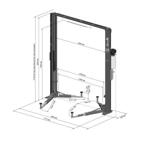 Подъемник 2-стоечный 4,2 т с верхней синхронизацией 3750 мм SIVIK ПГА-4200-КЕ Подъемник 2-стоечный 4,2 т с верхней синхронизацией 3750 мм SIVIK ПГА-4200-КЕ