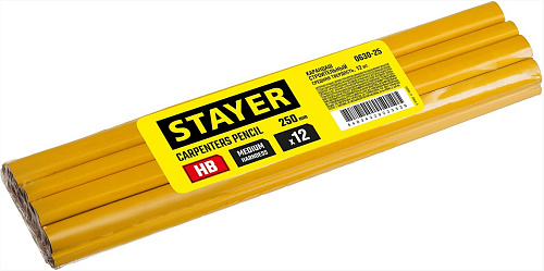 Карандаш строительный плотника удлиненный НВ 250 мм STAYER Карандаш строительный плотника удлиненный НВ 250 мм STAYER