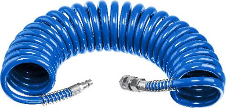 Шланг спиральный воздушный 5 м (8*12 мм) полиуретан, 15 бар, с фитингами рапид ЗУБР Профессионал Шланг спиральный воздушный 5 м (8*12 мм) полиуретан, 15 бар, с фитингами рапид ЗУБР Профессионал