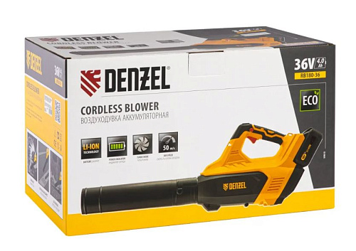 Воздуходувное устройство аккумуляторное 36 В, 180 км/ч, 820 м3/ч Denzel RB180-36 Воздуходувное устройство аккумуляторное 36 В, 180 км/ч, 820 м3/ч Denzel RB180-36