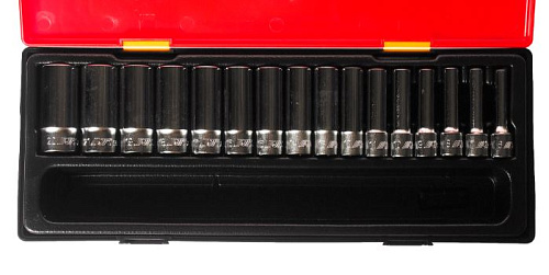 Набор головок торцевых глубоких 6-22 мм (3/8") 6-гр, 16 предм, ложемент-кейс JTC Набор головок торцевых глубоких 6-22 мм (3/8") 6-гр, 16 предм, ложемент-кейс JTC