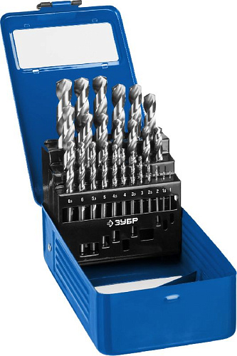 Набор сверл по металлу 1-13 мм (25 шт.) Р6М5, класс А ЗУБР ПРОФ-А Набор сверл по металлу 1-13 мм (25 шт.) Р6М5, класс А ЗУБР ПРОФ-А