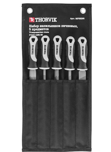 Набор напильников 200 мм (5 шт) двухкомпонентная рукоятка Thorvik MFSS205 Набор напильников 200 мм (5 шт) двухкомпонентная рукоятка Thorvik MFSS205