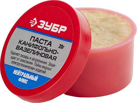 Флюс неактивный для пайки (паста канифольно-вазелиновая) пластиковая банка 20 гр ЗУБР Флюс неактивный для пайки (паста канифольно-вазелиновая) пластиковая банка 20 гр ЗУБР