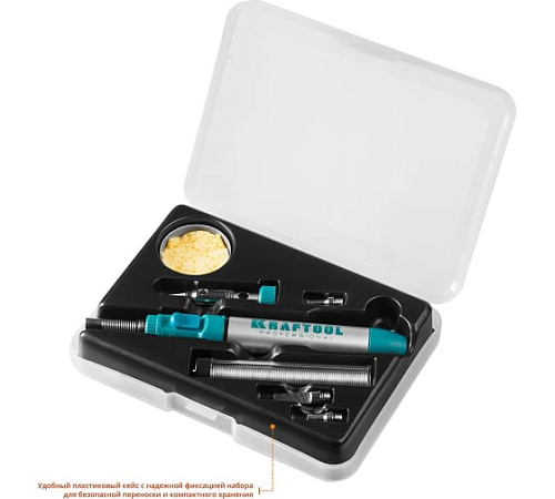 Паяльник газовый 30-70 Вт, 1300°С горелка, фен, набор 8 в 1 KRAFTOOL SolderGas Паяльник газовый 30-70 Вт, 1300°С горелка, фен, набор 8 в 1 KRAFTOOL SolderGas