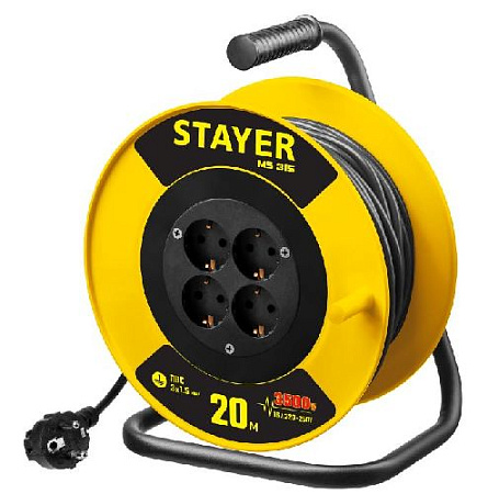 Удлинитель на катушке ПВС 20 м, 4 гнезда, 3*1,5 кв.мм, 3500 Вт STAYER MS 315 Удлинитель на катушке ПВС 20 м, 4 гнезда, 3*1,5 кв.мм, 3500 Вт STAYER MS 315