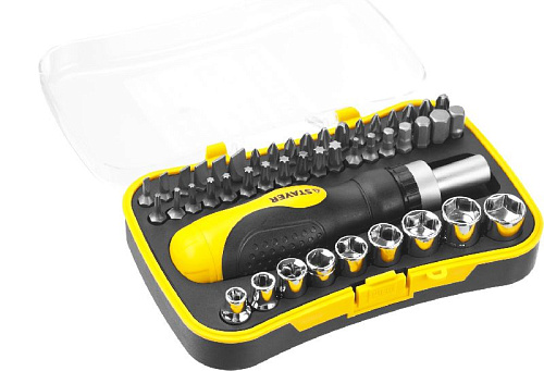 Отвертка реверсивная с головками и битами 46 предм STAYER Отвертка реверсивная с головками и битами 46 предм STAYER