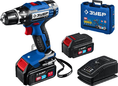 Дрель-шуруповерт аккумуляторная 20 В, 50 Нм, 2*4 Ач в кейсе ЗУБР Профессионал Дрель-шуруповерт аккумуляторная 20 В, 50 Нм, 2*4 Ач в кейсе ЗУБР Профессионал